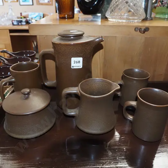 Temuka coffee pot, creamer, sugar 3x cups