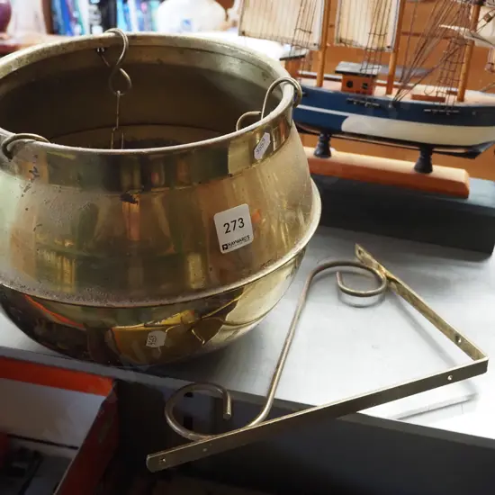 brass hanging jardiniere with shelf bracket