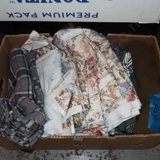 box of fabric pieces