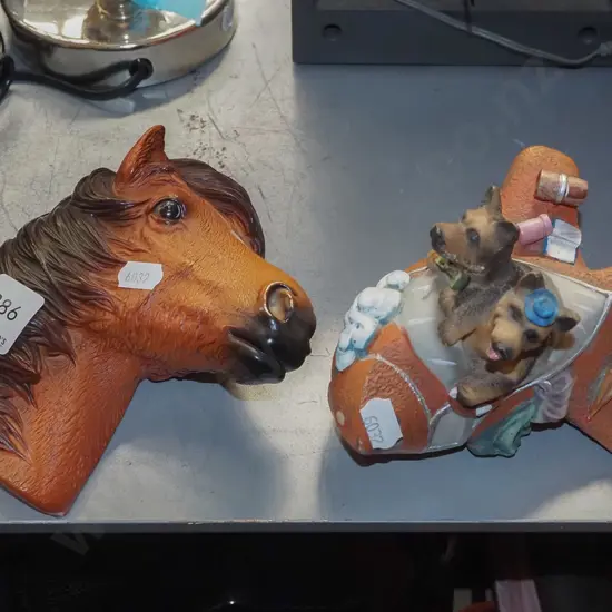 composite piggy bank, 3D horse head wall art