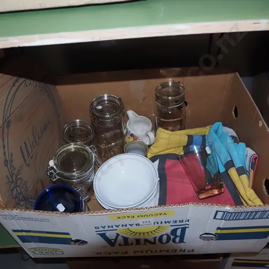 box; self sealing jars, bowls, glass ware etc