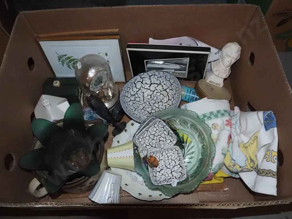 box; anniversary clock, prints, tea towel etc Image 1++