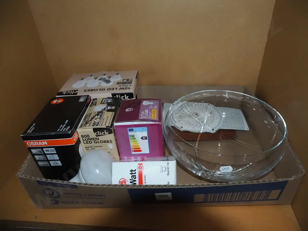 box; crystal salad bowl, navigation calculator, light bulbs Image 1++