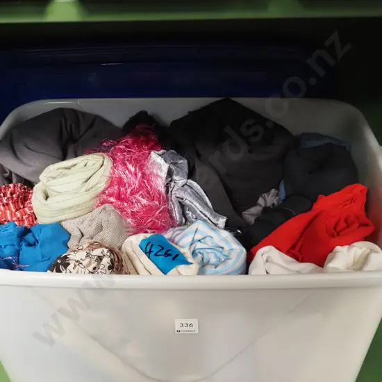 tub of fabric pieces