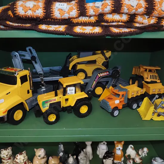 shelf of toy vehicles
