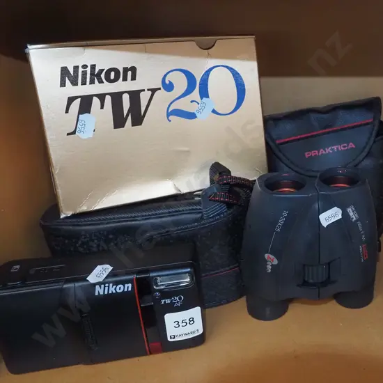 binoculars, Nikon 35mm camera