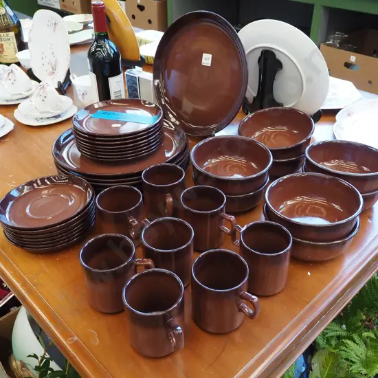 unusual Richmond pottery cups, saucers, plates