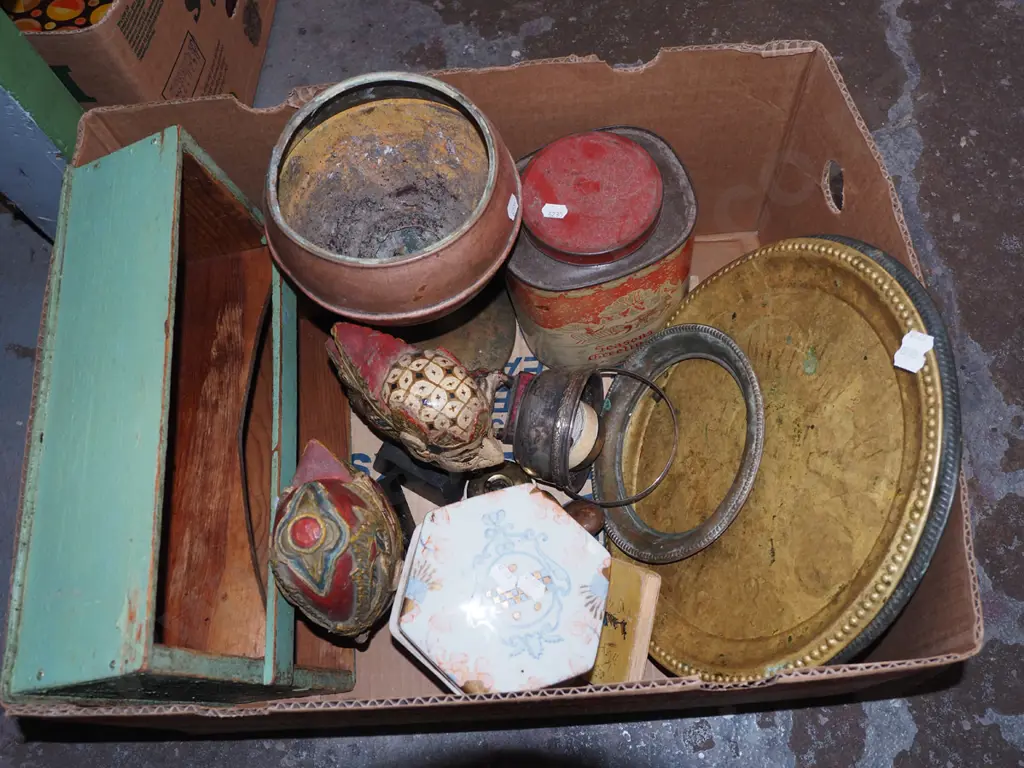 box; wooden cutlery tray, vintage tins, tray etc Image 1++