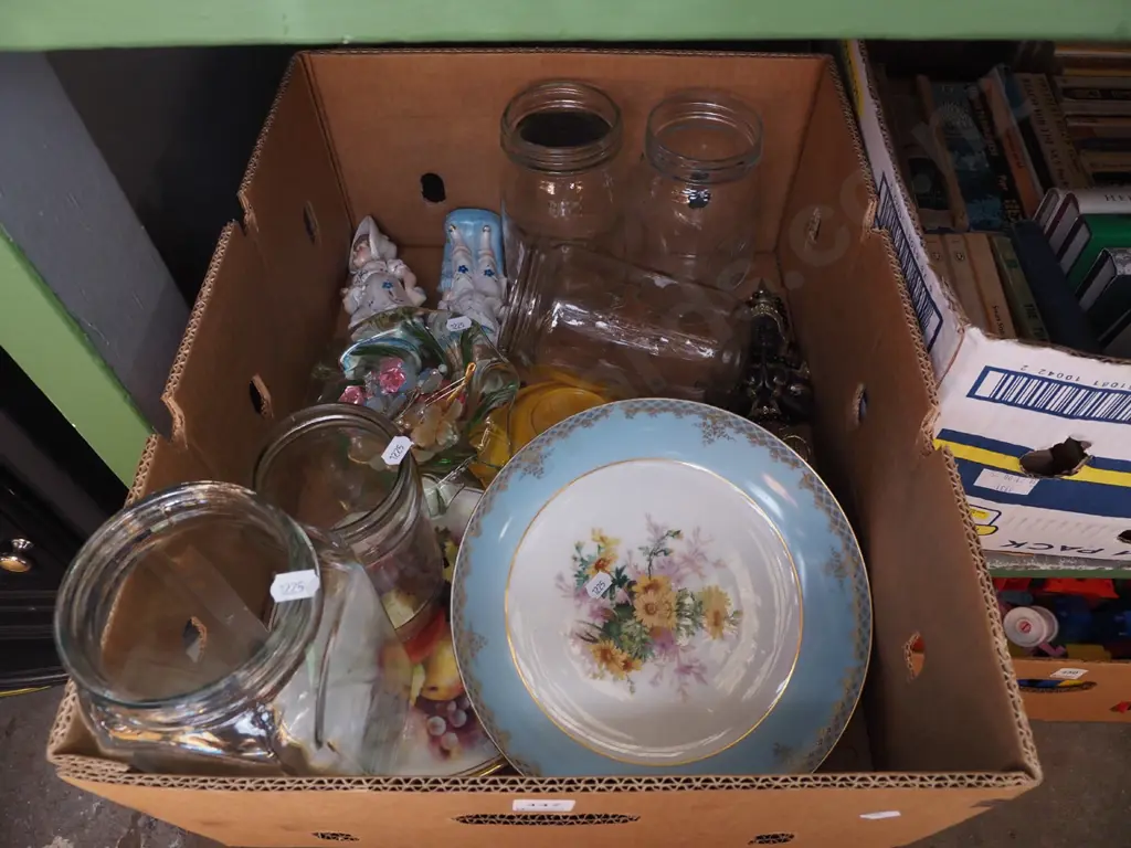 box; glass jars, figurines,plates etc Image 1++