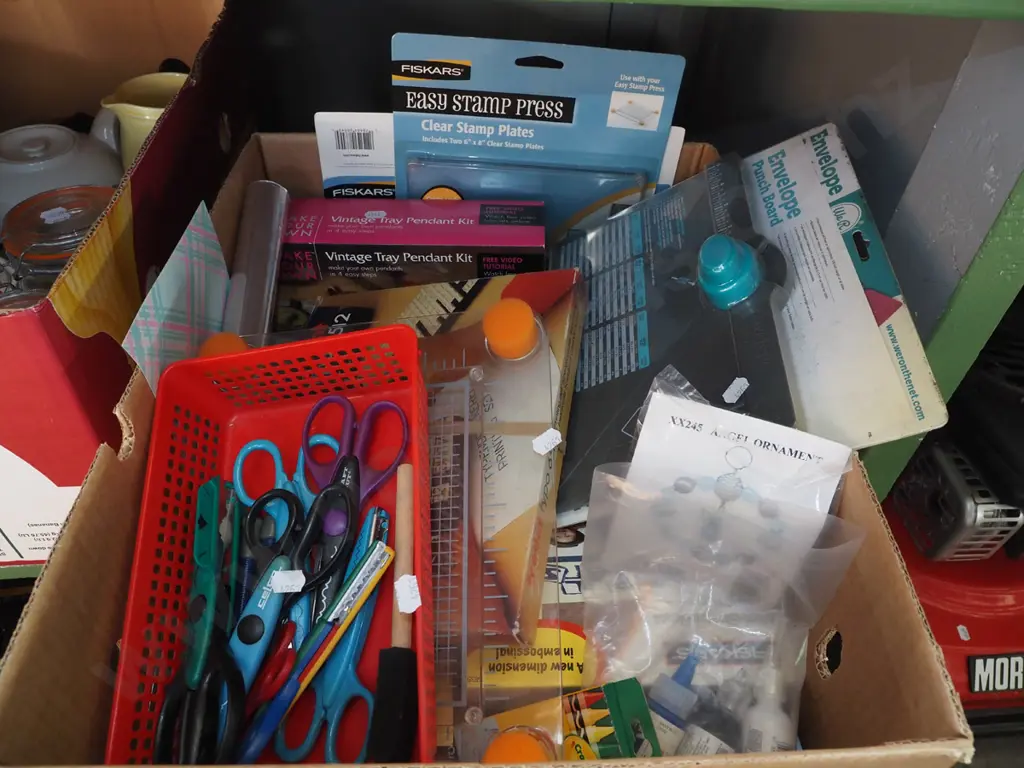 box; crafters scissors, stamps, envelope punch board etc Image 1++