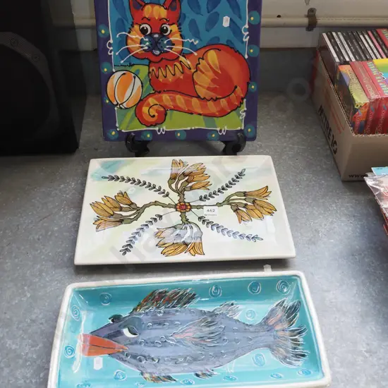 3x hand painted studio pottery serving plates
