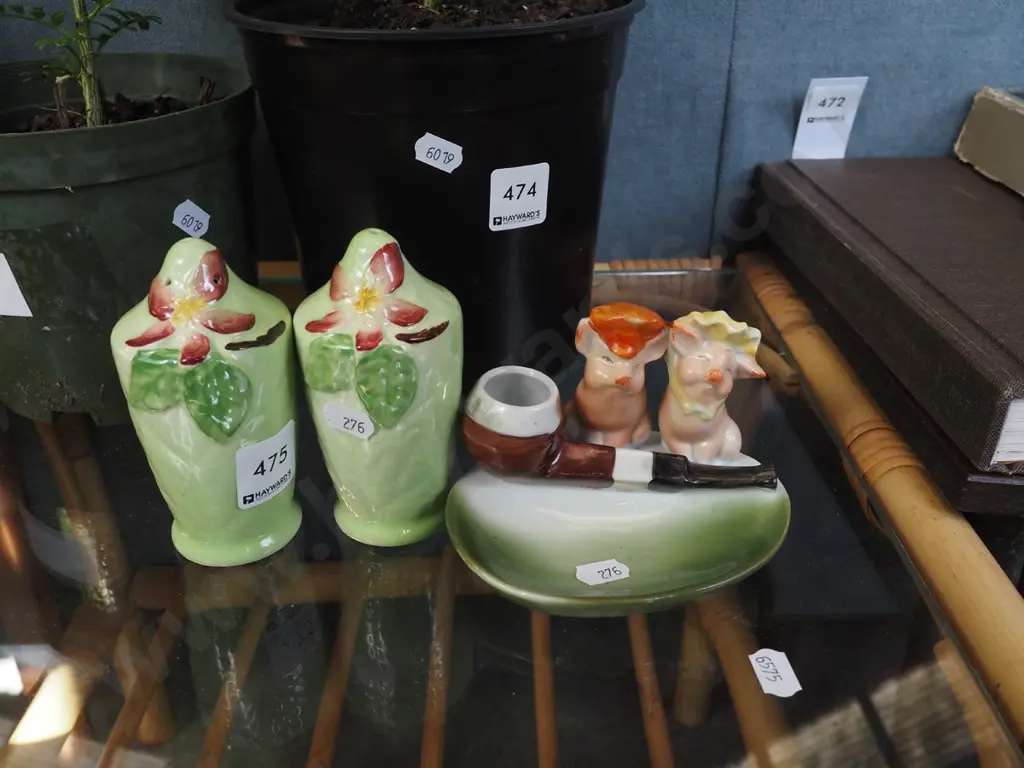 Carlton ware salt and peppers, pipe rest Image 1++