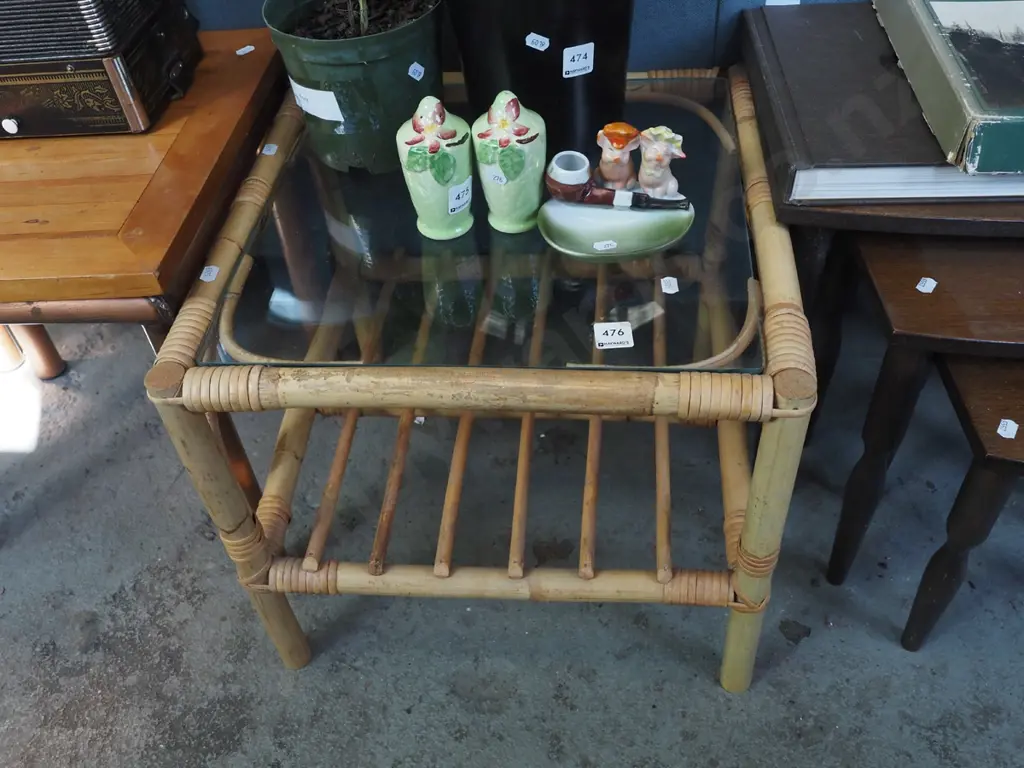 bamboo glass top end table Image 1++