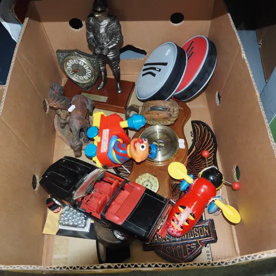 box; buzzy bees, barometers,  mantle clocks etc