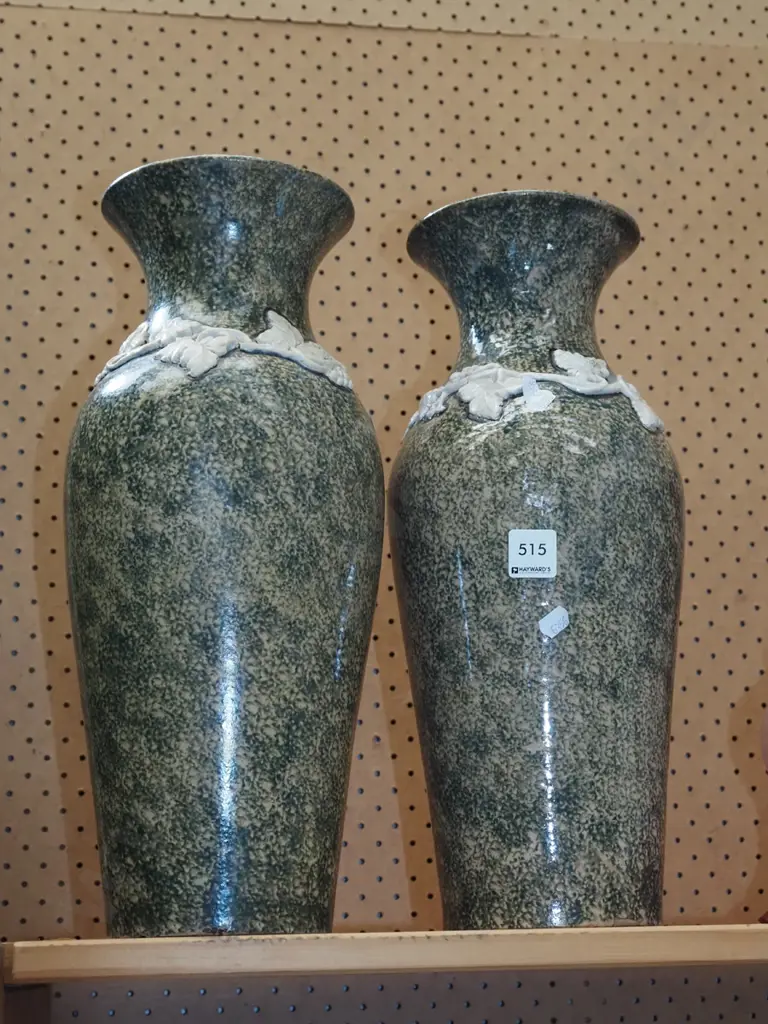 2x tall mottled glazed vases H400 Image 1++