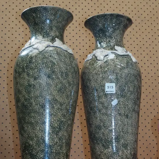 2x tall mottled glazed vases H400