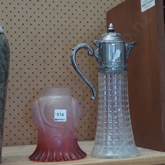 claret jug, pink Edwardian light shade Jug H300