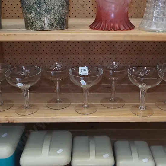 7x hollow stemmed champane glasses - 1 has fleck to rim