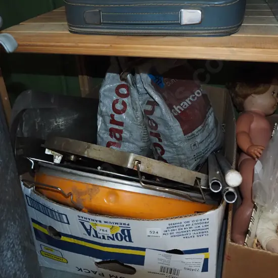 portable gas bbq, 2 bags of charcoal