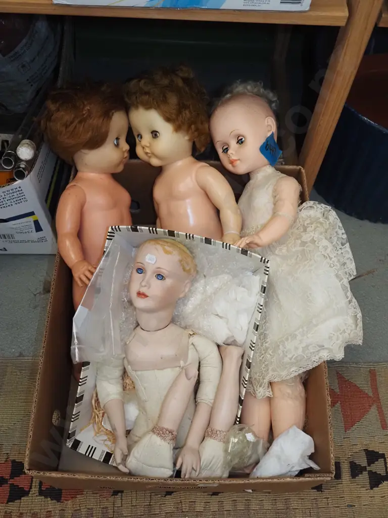 box; various dolls- some damage Image 1++