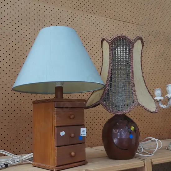2x table lamps - ceramic based, small chest of drawers H450 - blue dots