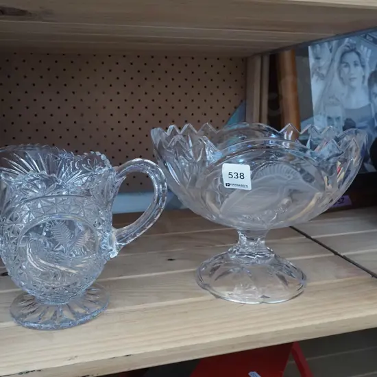 moulded bird themed glass comport and jug