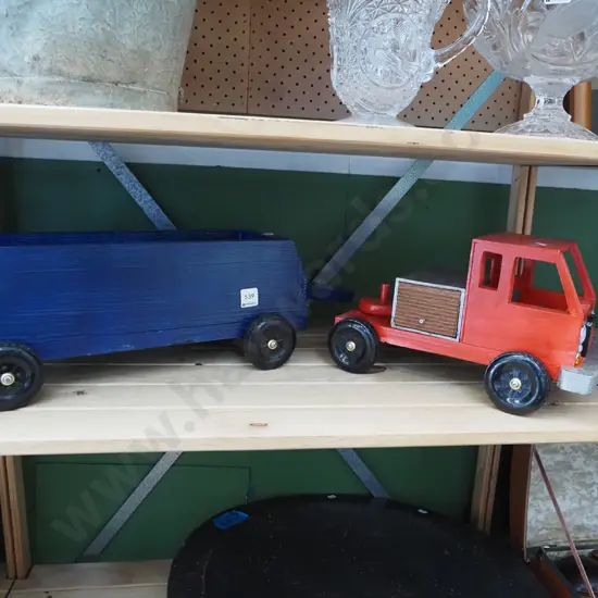 homemade wooden truck and trailer unit