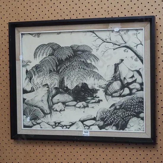 framed Rei Hammond print - bush stream - framing needs attention