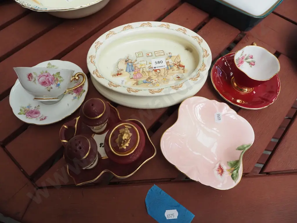 bunnykins bowl, cups, saucers, Royal Winton plate, Wade condiment set Image 1++
