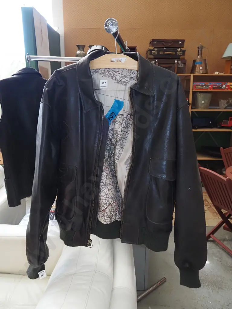black/brown leather jacket - marks from badges removed Image 1++