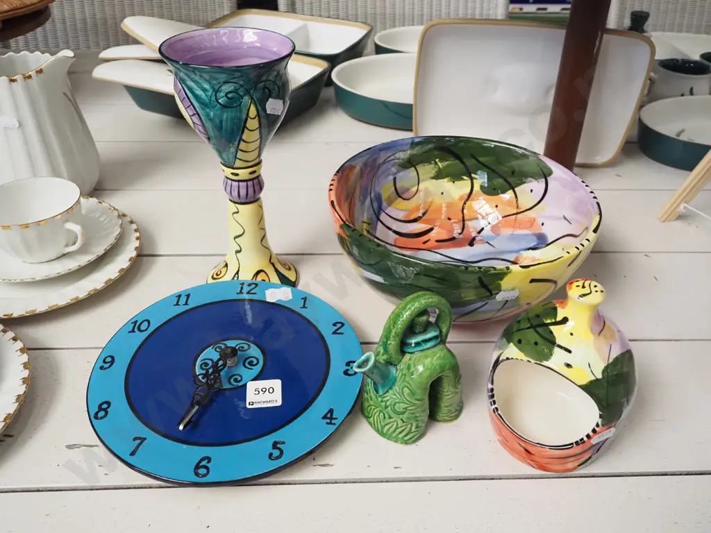 NZ pottery wall clock, bowls etc Image 1++