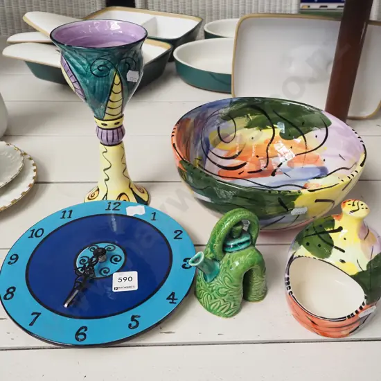 NZ pottery wall clock, bowls etc