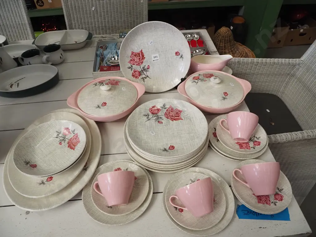 Meakin pink rose dinner items, trios, lidded veges etc Image 1++