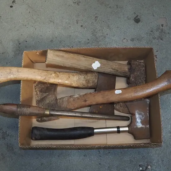 box; rusty hatchets