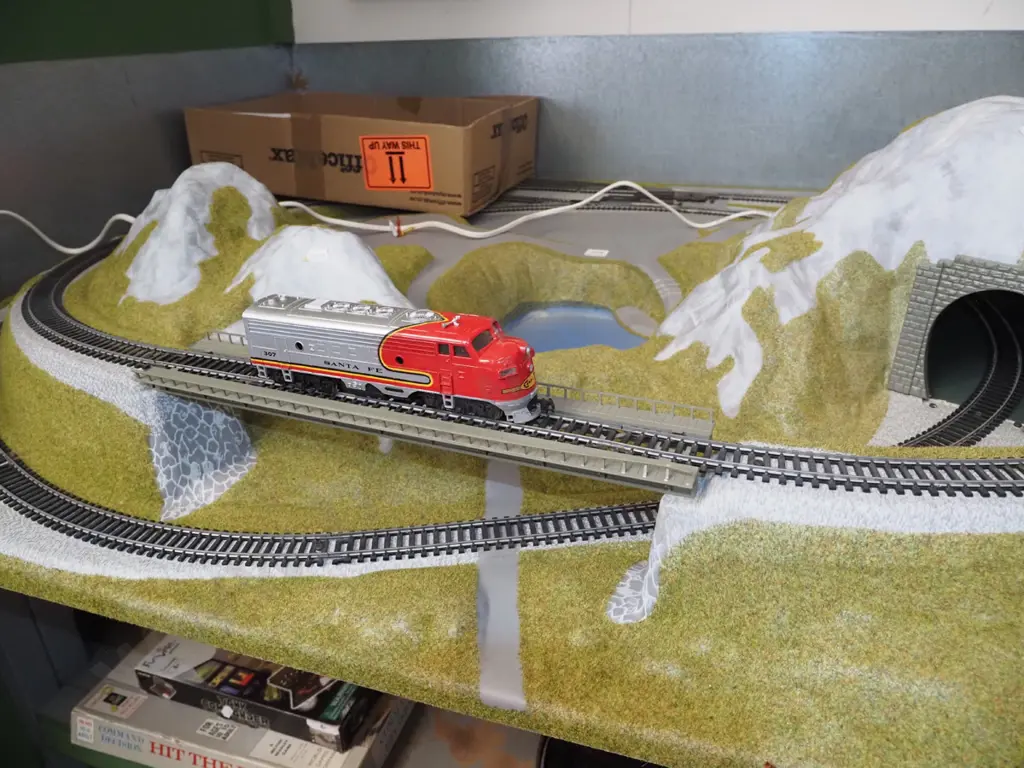 large moulded plastic train layout - tracks, controllers, layout - box in office Image 1++