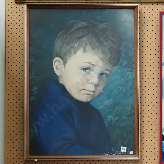 framed crying boy print