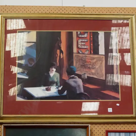 gilt framed print - woman in café