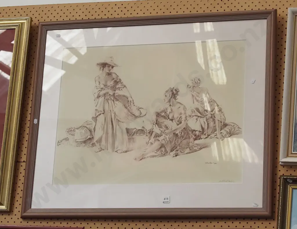 signed framed Russell Flint print - women Image 1++