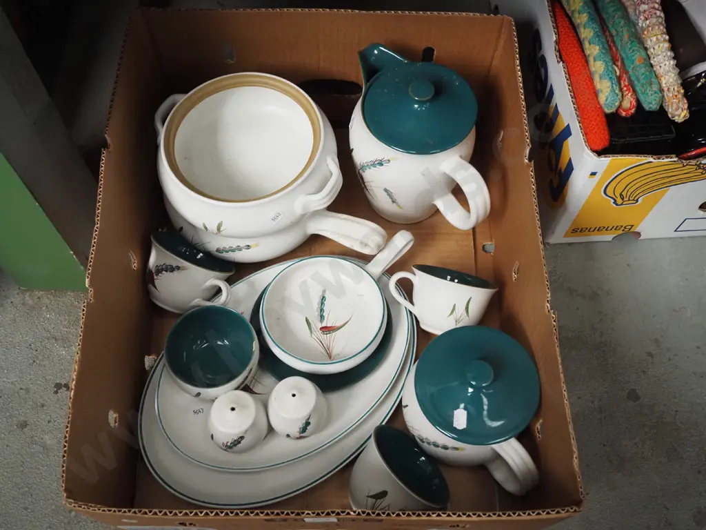 Denby green wheat ashets, cups, jug etc - missing 2 lids Image 1++