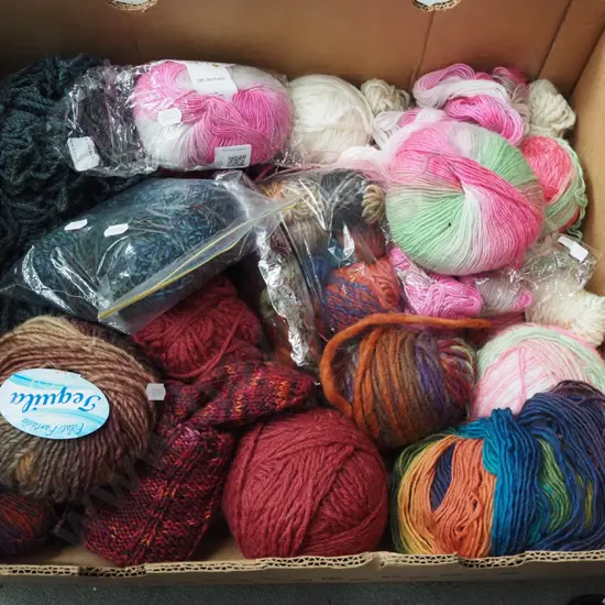 box of knitting yarn