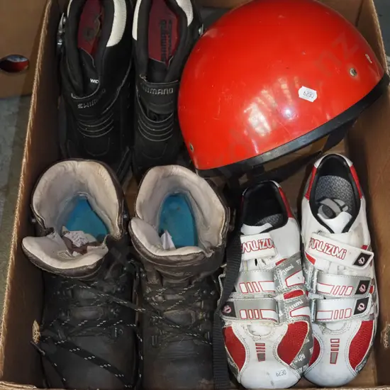 box; bike shoes, hard hat etc