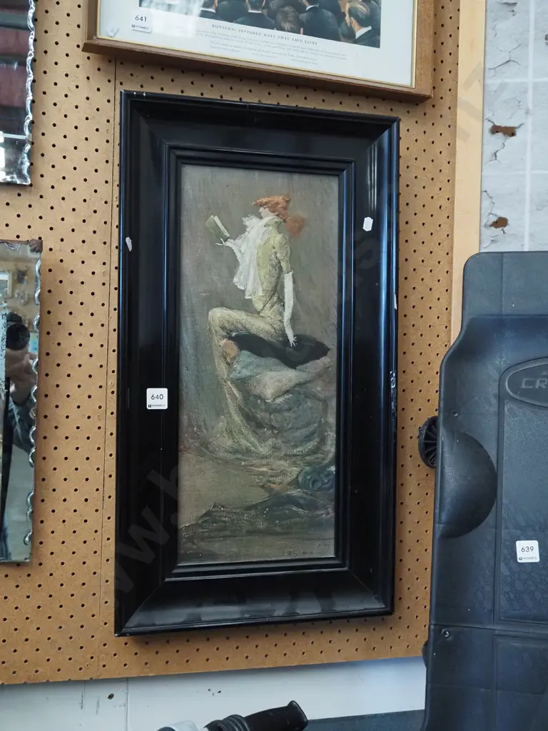 framed print - woman sitting on cushions reading - some damage Image 1++