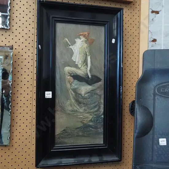 framed print - woman sitting on cushions reading - some damage