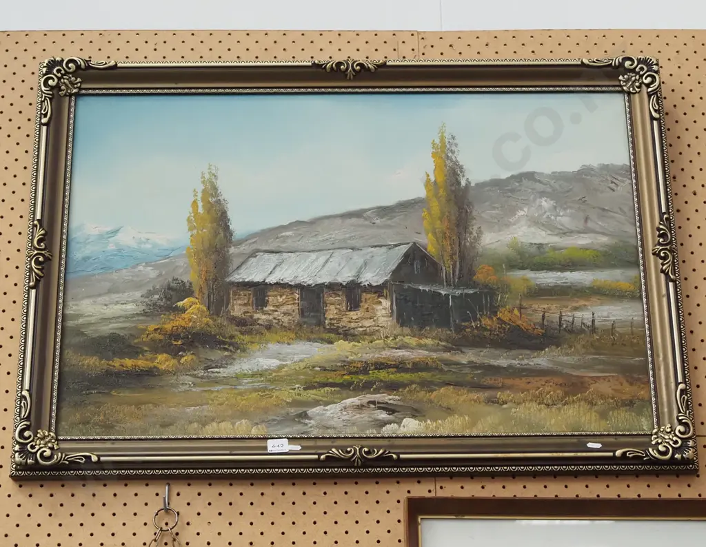 framed oil on board - stone cottage Image 1++