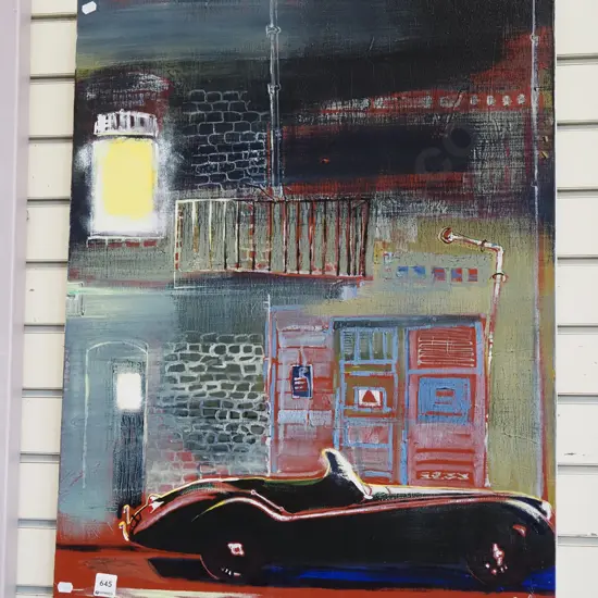 Clare 2006 - mixed media on canvas - car in front of building