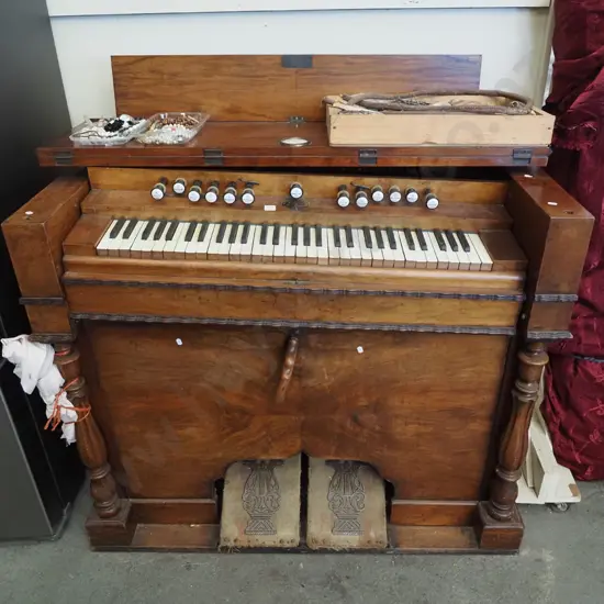 restorer's Victorian pump organ - has box of accessories - maybe incomplete - borer H1000 W1170 D600