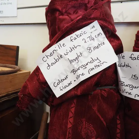 bolt of burgundy flower and vine patterned chenille fabric - Width 2.7m Length 8m