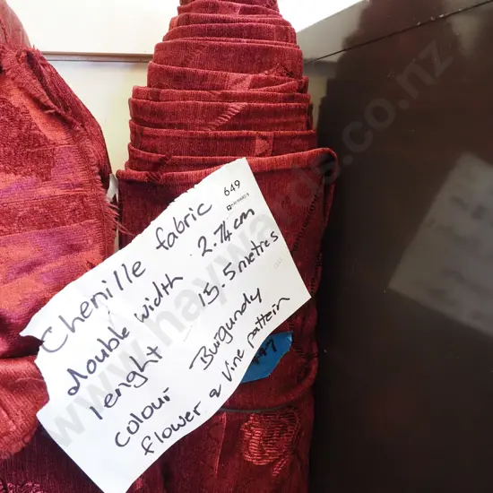 bolt of burgundy flower and vine patterned chenille fabric - Width 2.7m Length 15m