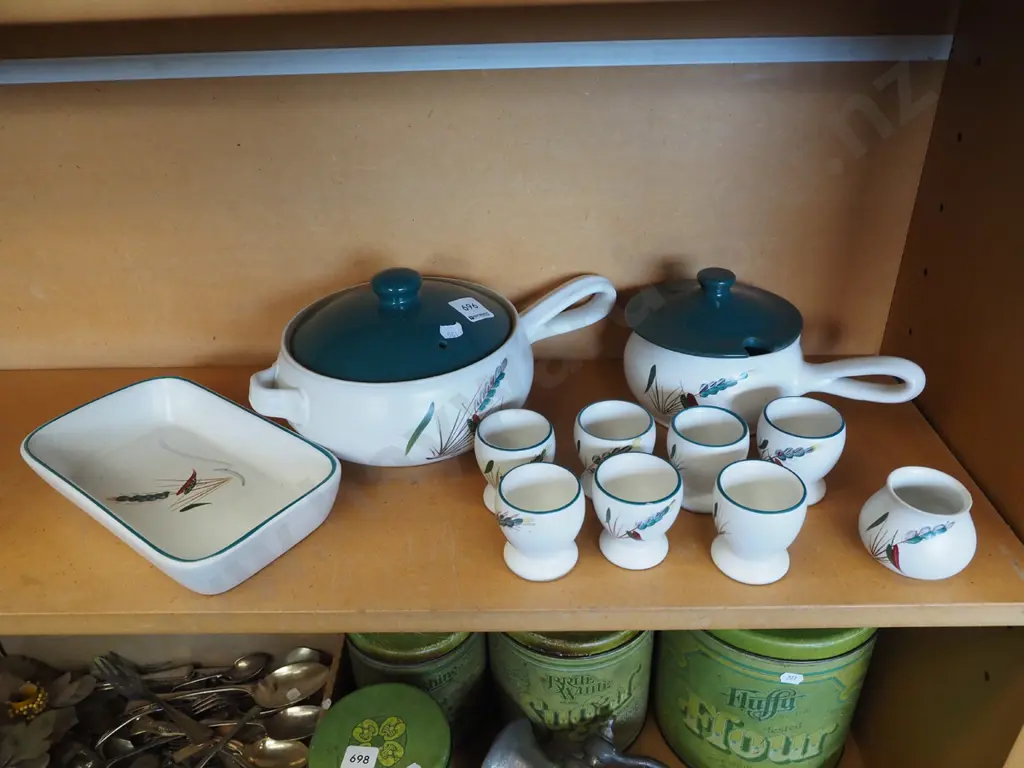 Denby green wheat egg cups, lidded pots etc Image 1++