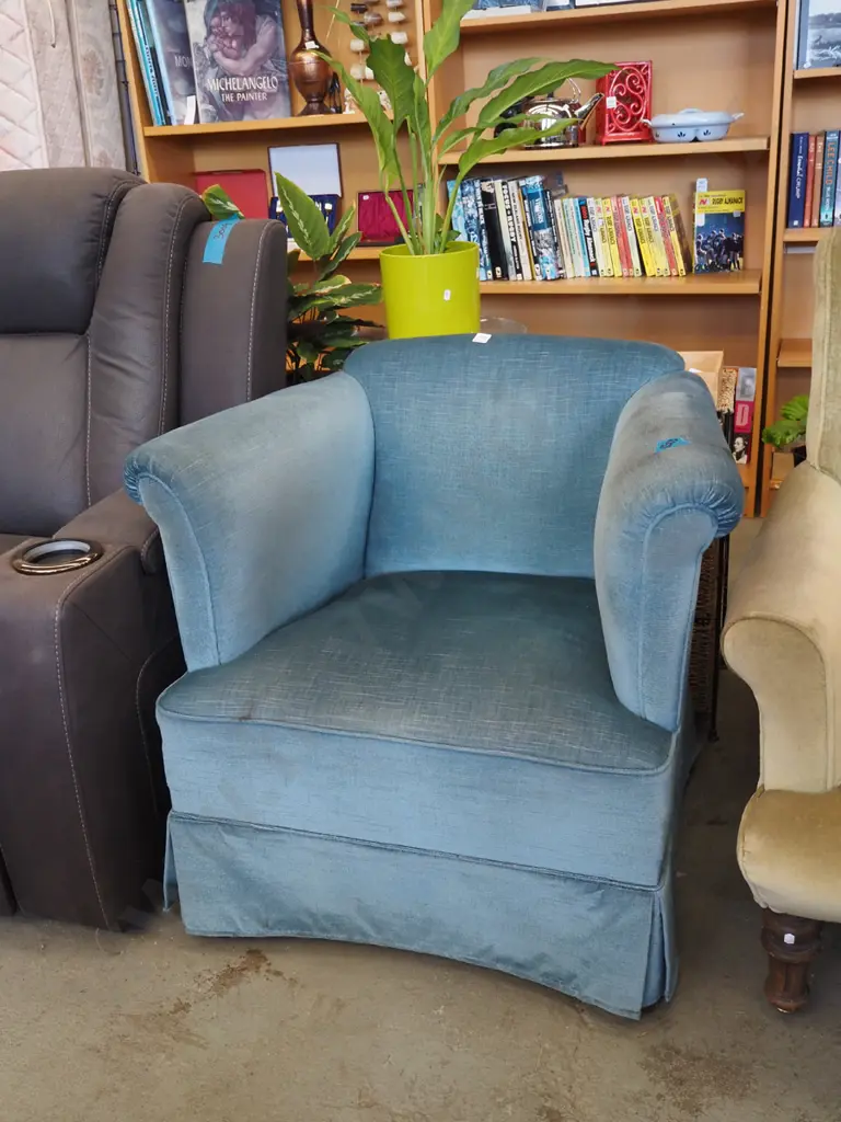 blue upholstered armchair Image 1++